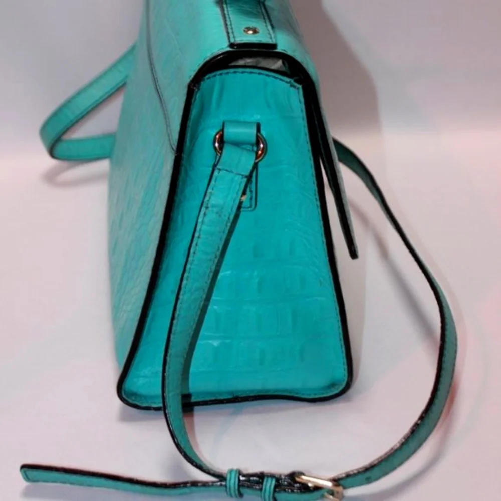 Kate Spade New York Turquoise Crocodile Print Leather Shoulder Bag
